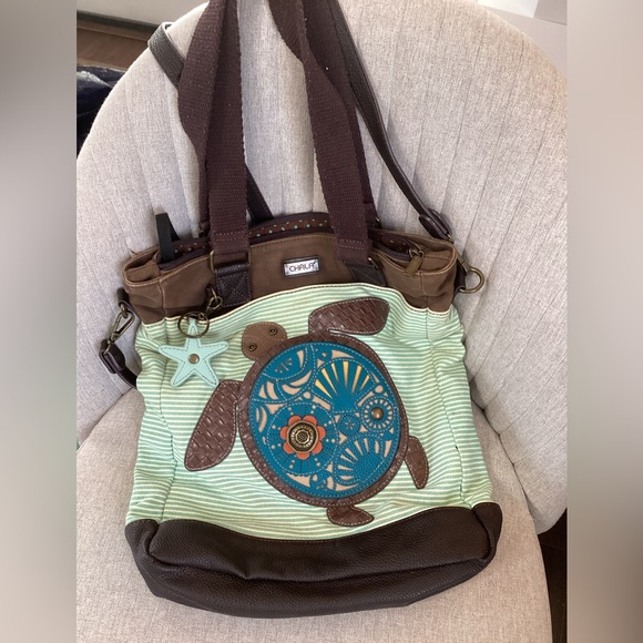 Chala Sea Turtle Purse Tote Large Mom Bag Pockets Compartments Cotton Leather - Picture 1 of 7
